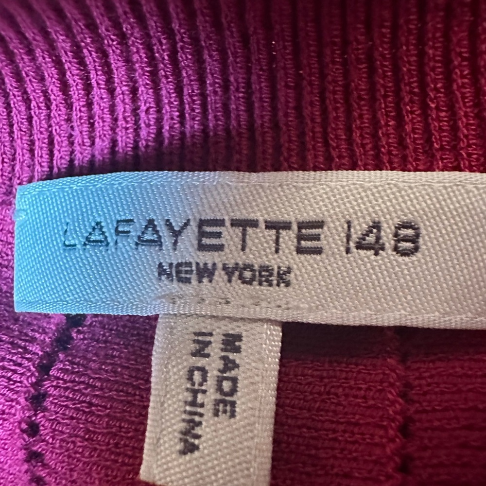 Lafayette 148 Elegant Ribbed Mock Neck Sleeveless Top | Magenta - Picture 7 of 8
